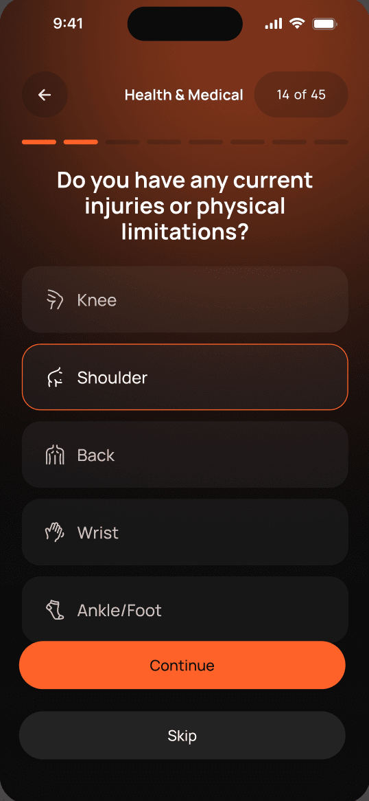 Belvl app screen: logging injuries